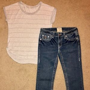 Sleeveless Silver Blouse & cropped Jeans